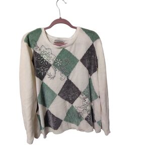 Alfred Dunner Women's Size 2X Flower Embroidered Sweater